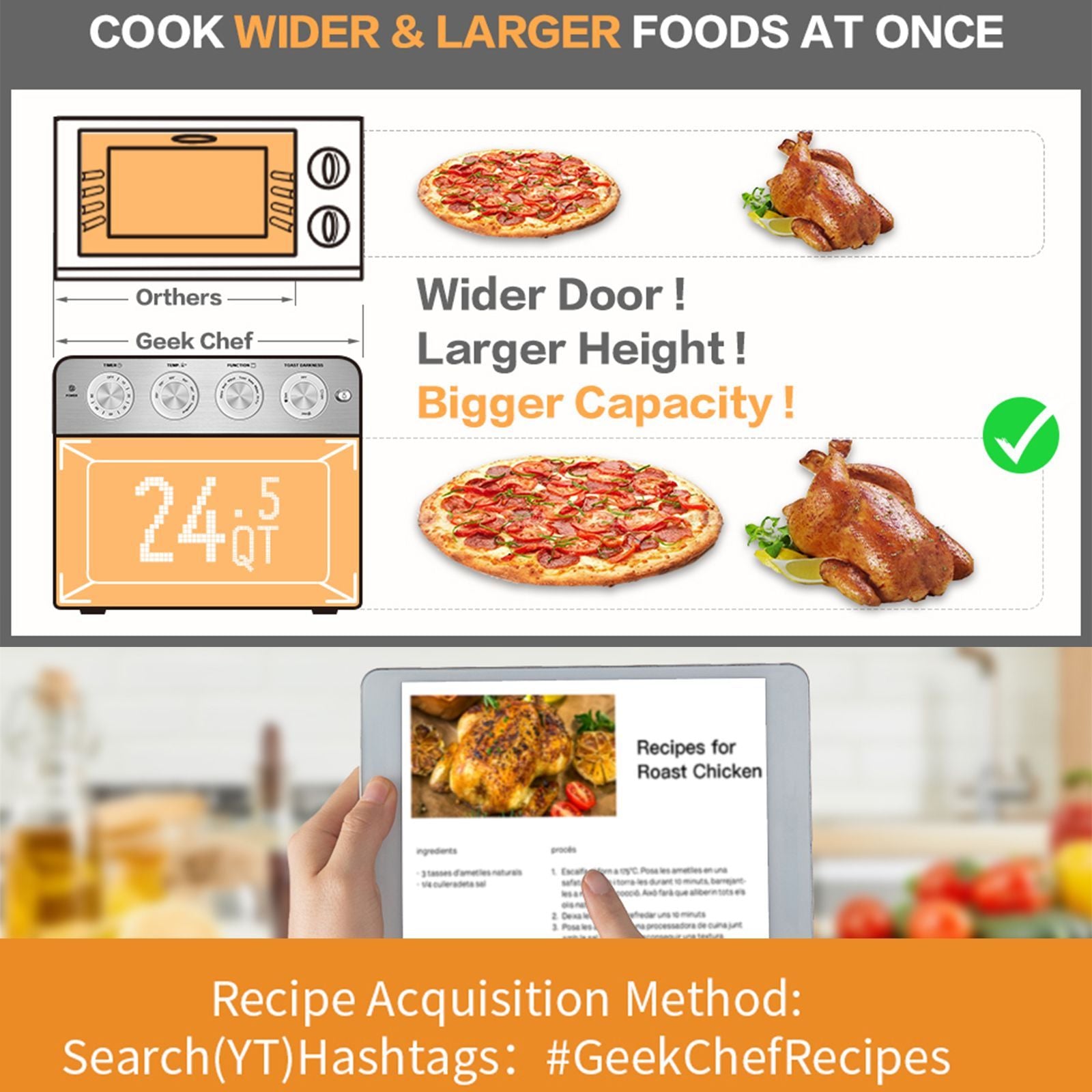 Geek Chef XL 26QT Air Fryer & Toaster Oven Combo