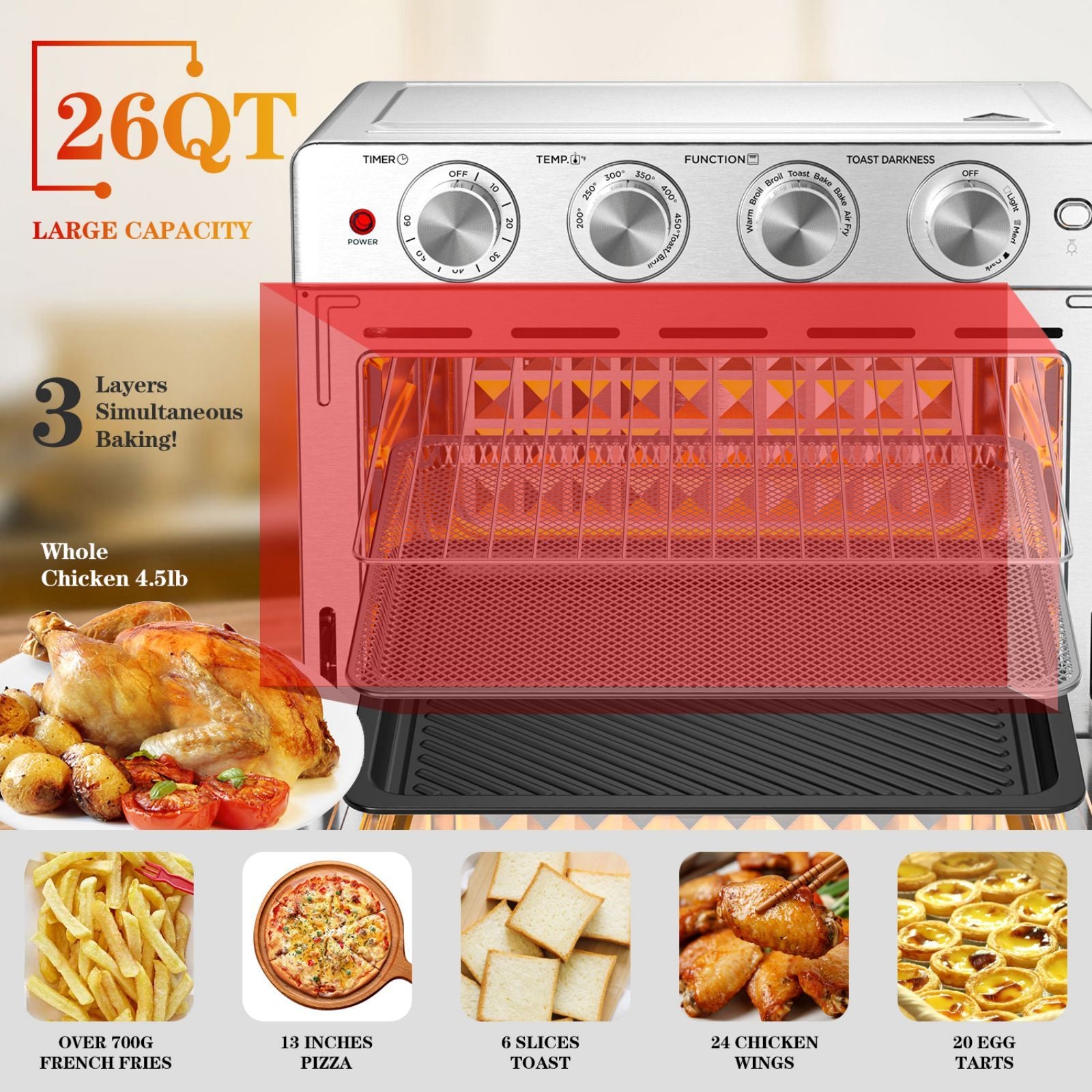 Geek Chef XL 26QT Air Fryer & Toaster Oven Combo