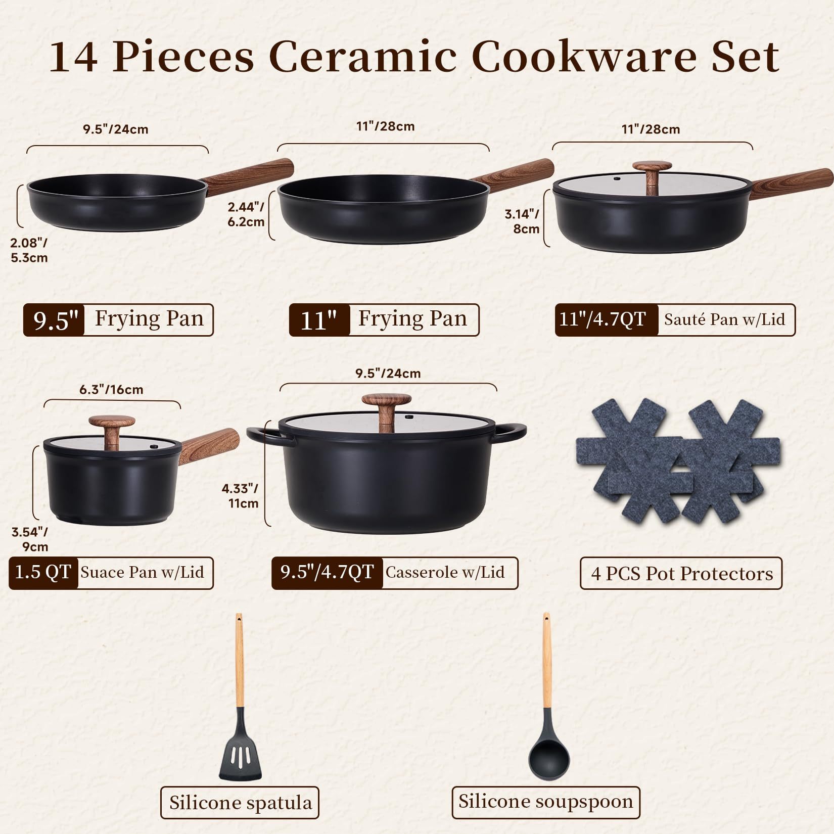 11-Piece Non-Stick Ceramic Cookware Set